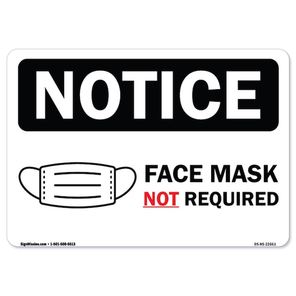 Public Sign, Face Mask Not Required, 18in X 12in Aluminum Sign, 18" W, 12" H, Face Mask Not Required